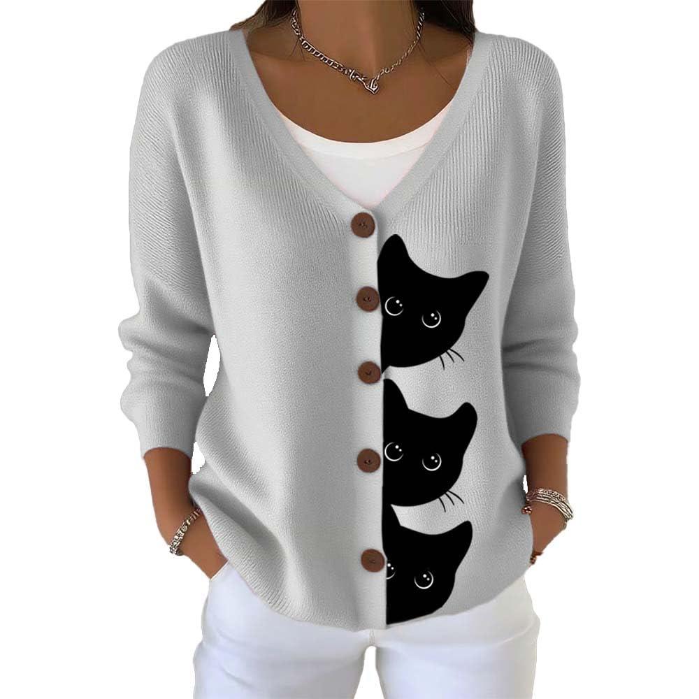 V-Neck 5-Button Printed Cardigan Sweater