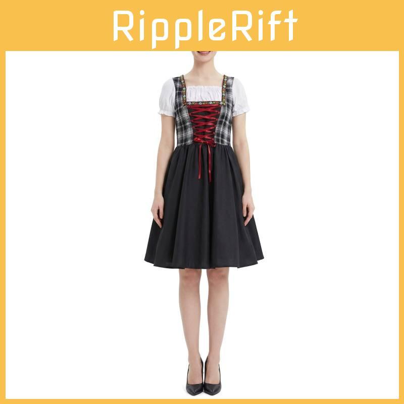 Oktoberfest Outfit Cosplay Red Black Plaid Dress For Halloween Party Costume
