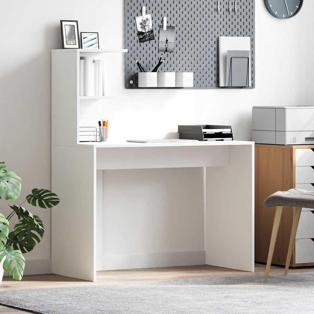 White Desk with Shelf 102 x 50 x 124 cm Engineered Wood
