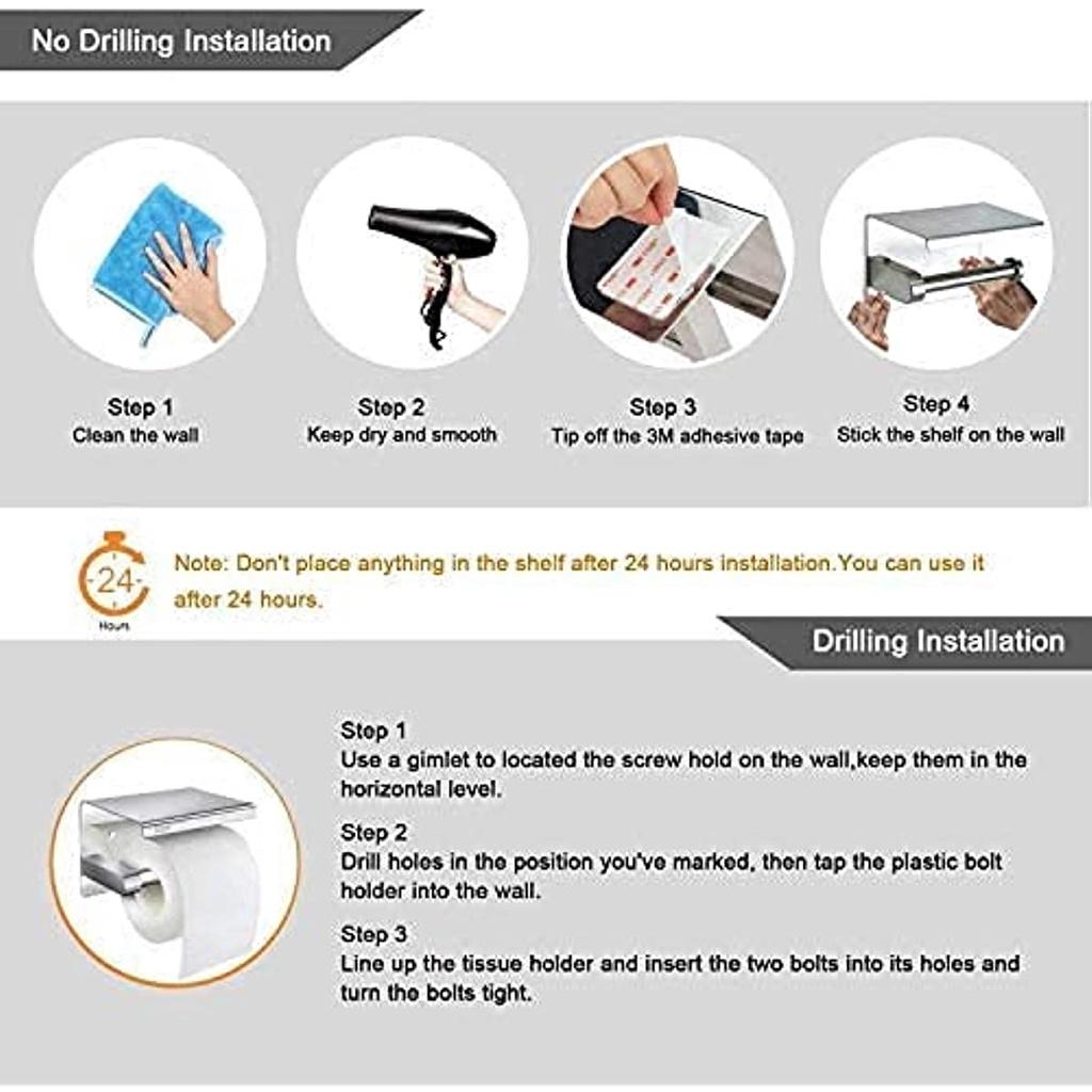 Полка для туалетной бумаги, клейкая полка для ванной комнаты, нержавеющая сталь SUS304, полка для туалетной бумаги и полка для хранения мобильного телефона