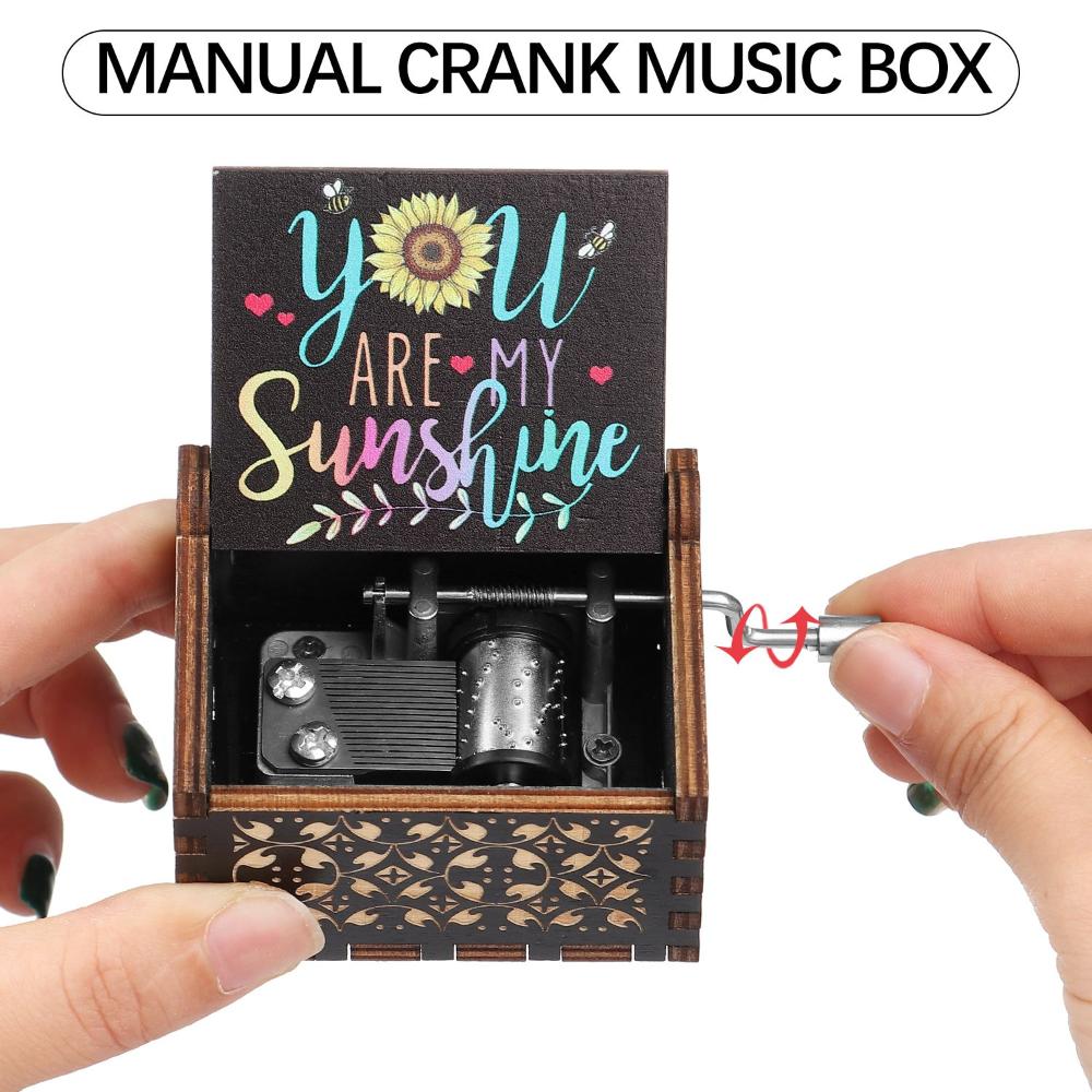 Day You Are My Sunshine Classical Music Box Wooden Hand Crank Musical Boxes Antique Engraved