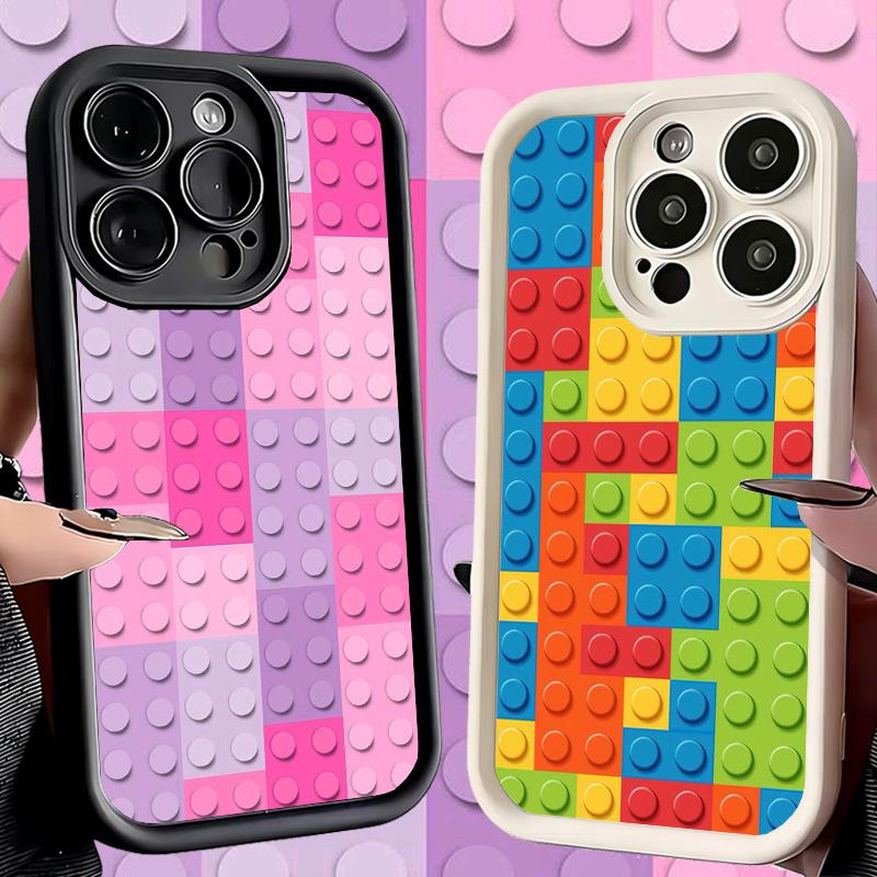 Phone Case for iPhone 17 Air 16E 15 16 Pro Max Fashion Building Blocks Pattern Cover 14 Plus 13 12 Mini Soft Shell Silicone Fund