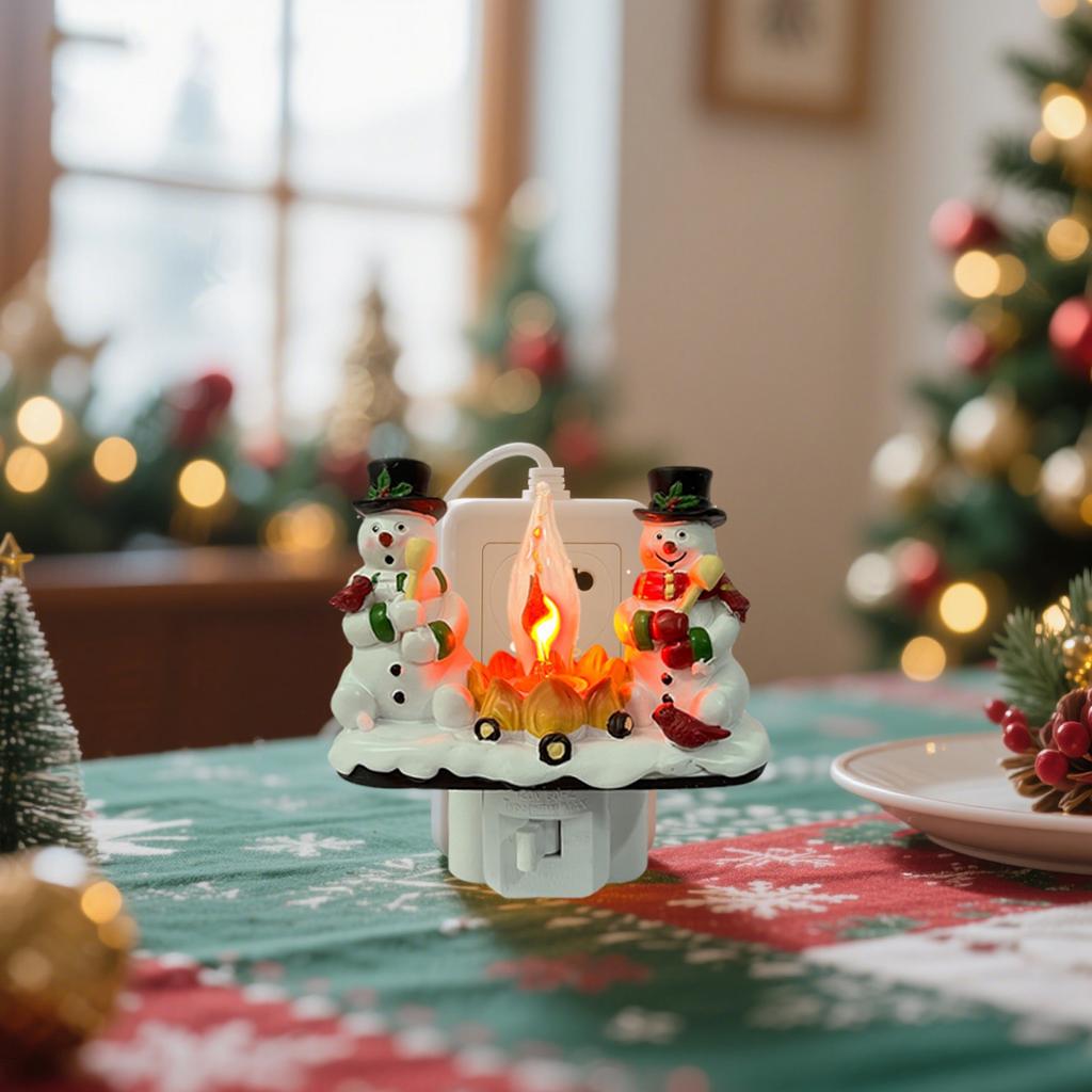 Christmas Night Light, 3D Christmas Snowman Nightlight, Christmas Eve Flickering Night Light Gifts For Family, 120V Plug-in Powered For Festiv