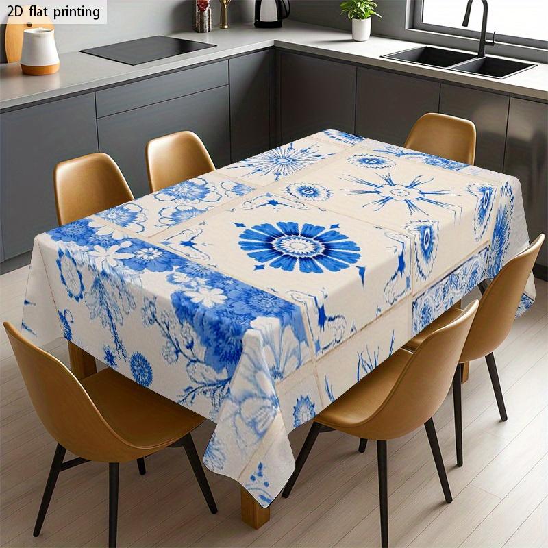 2D Flat Banner 1pc Soft Fashionable Aesthetic Blue And White Floral Pattern Tablecloth, Machine Washable And Easy to Clean, Dining Table / Coffee Tabl