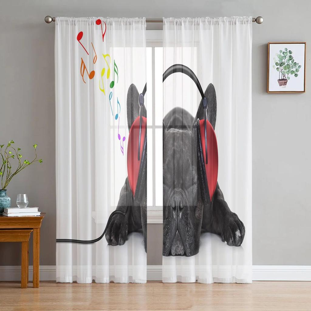 Тюлевые шторы с изображением щенка бультерьера для гостиной, спальни, современная вуаль, кухонные шифоновые прозрачные шторы