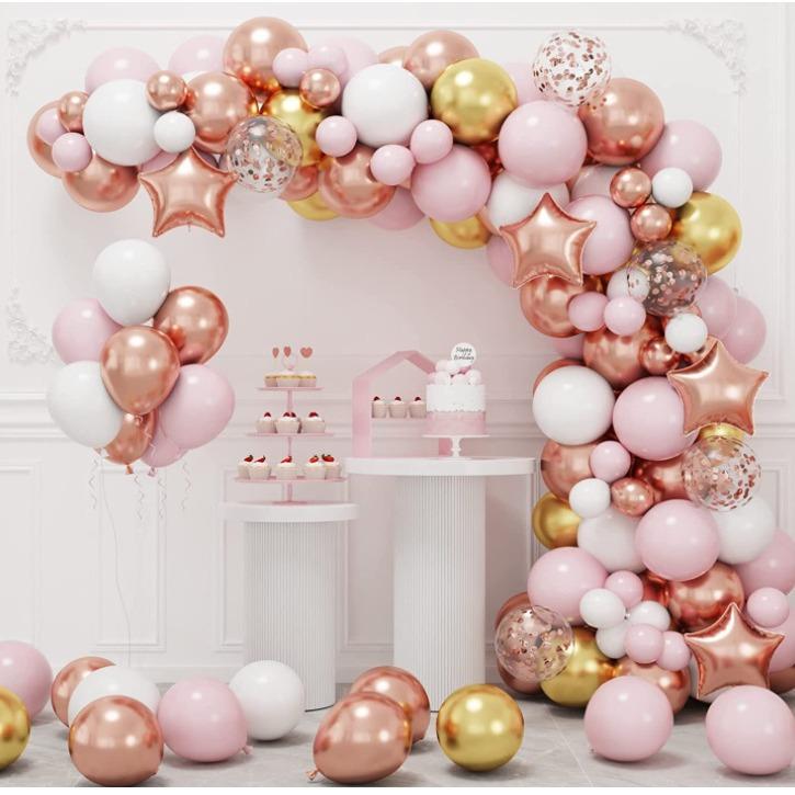 140 Piece Rose Gold Balloon Wreath Arch Kit With Pink Gold White Balloon For Graduation Birthday
