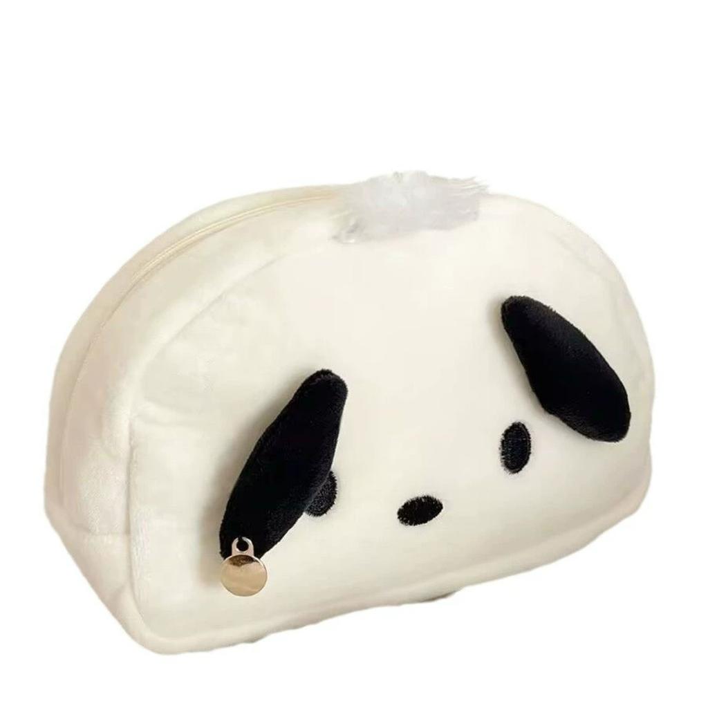 Kawaii Black White Dog Large Capacity Plush Pencil Bag Cute Pencil Cases Pouch Stationery Organizer Holder Gift Prizes