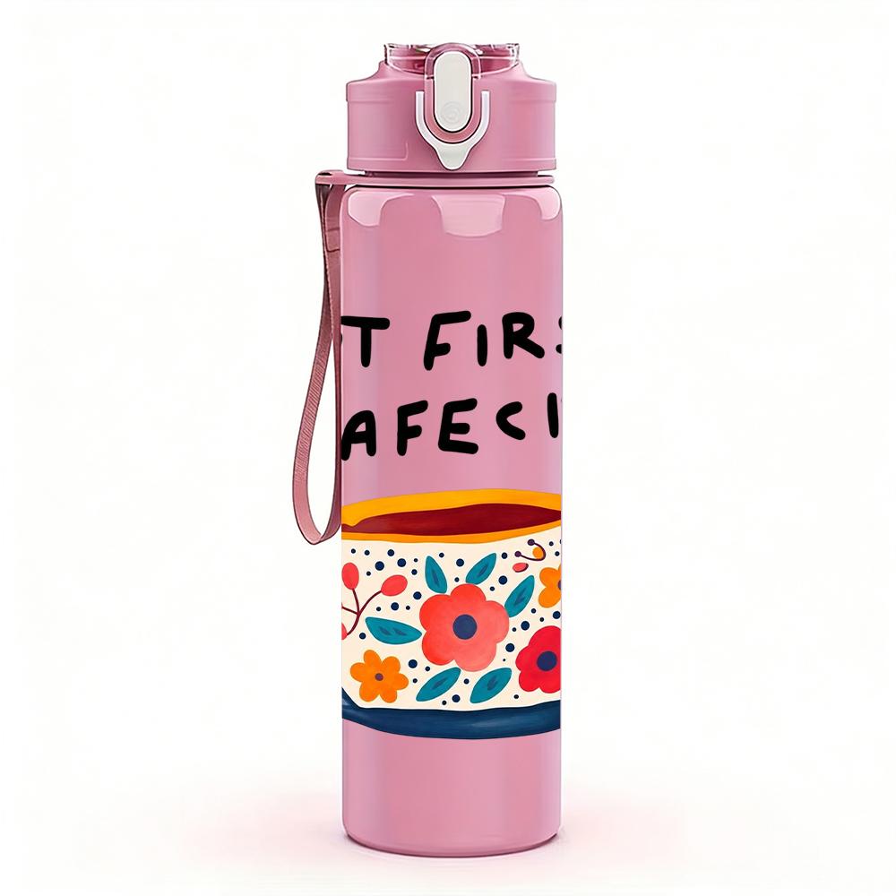 1PC Cafecito Floral Cup 750ml Color Plastic Sports Water Bottle Leakproof Flip Straw Lid Suitable for Sports Office Home Use
