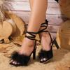 Fashion Fashion High Heel Sandals Women 2025 Summer New Fashion Ankle Strap Open Toe Shoes for Women Luxury Furry Sandalias De Mujer