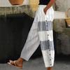 Fashion Plaid Stripe Colorblocking Patchwork Ankle Rubber Waist Women's Nine-Point Pants Plus Size