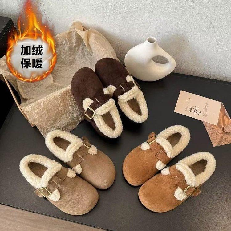 Винтажные хлопковые туфли Birkenair с бархатом, теплые осенью и зимой, пушистые туфли, туфли-лодочки с матовой пряжкой, удобные снегоступы