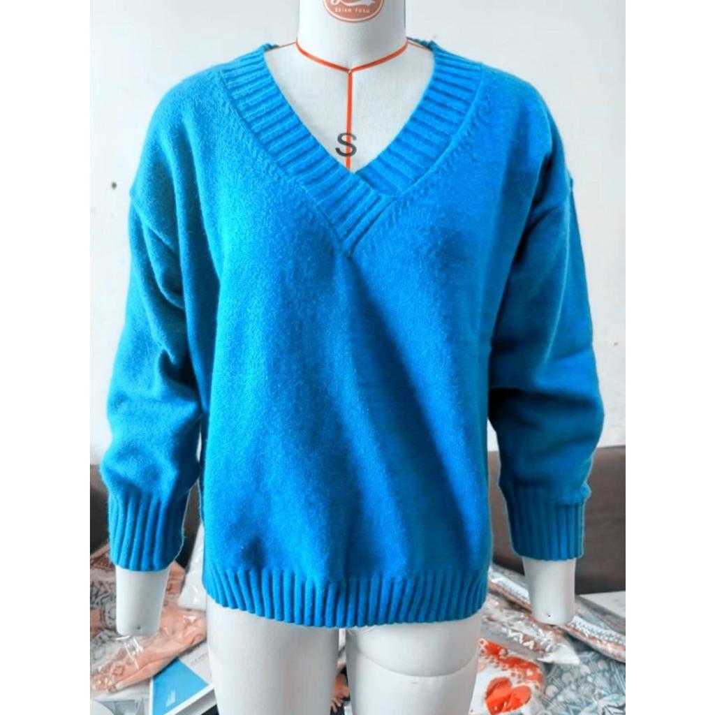 VAYLA Новый простой пуловер с длинным рукавом, вязаный свитер, женский повседневный свободный красный свитер с V-образным вырезом, осенне-зимняя одежда, базовая кофта, 5XL