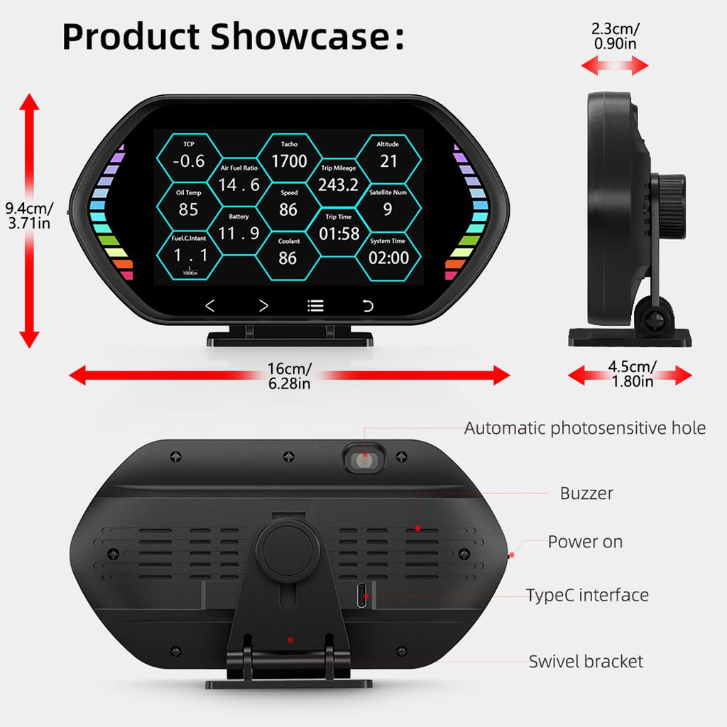 Промышленный автомобильный HUD-дисплей с OBDGPS. Четкий спидометр. Панель дисплея с сигнализацией о превышении скорости воды и масла.