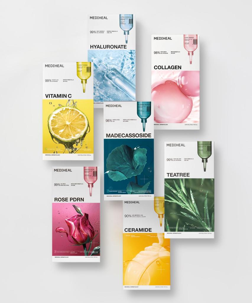 Essential Mask Pack 10 Sheets, 7 Types (Tea Tree/Madecassoside/Collagen/Hyaluronic Acid/Vitamin C/Ceramide/PDRN)
