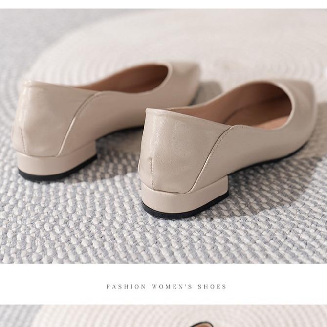 Весенние и осенние туфли женские на низком каблуке универсальные 2024 новые рабочие туфли из мягкой кожи на плоской подошве женские с заостренным носком