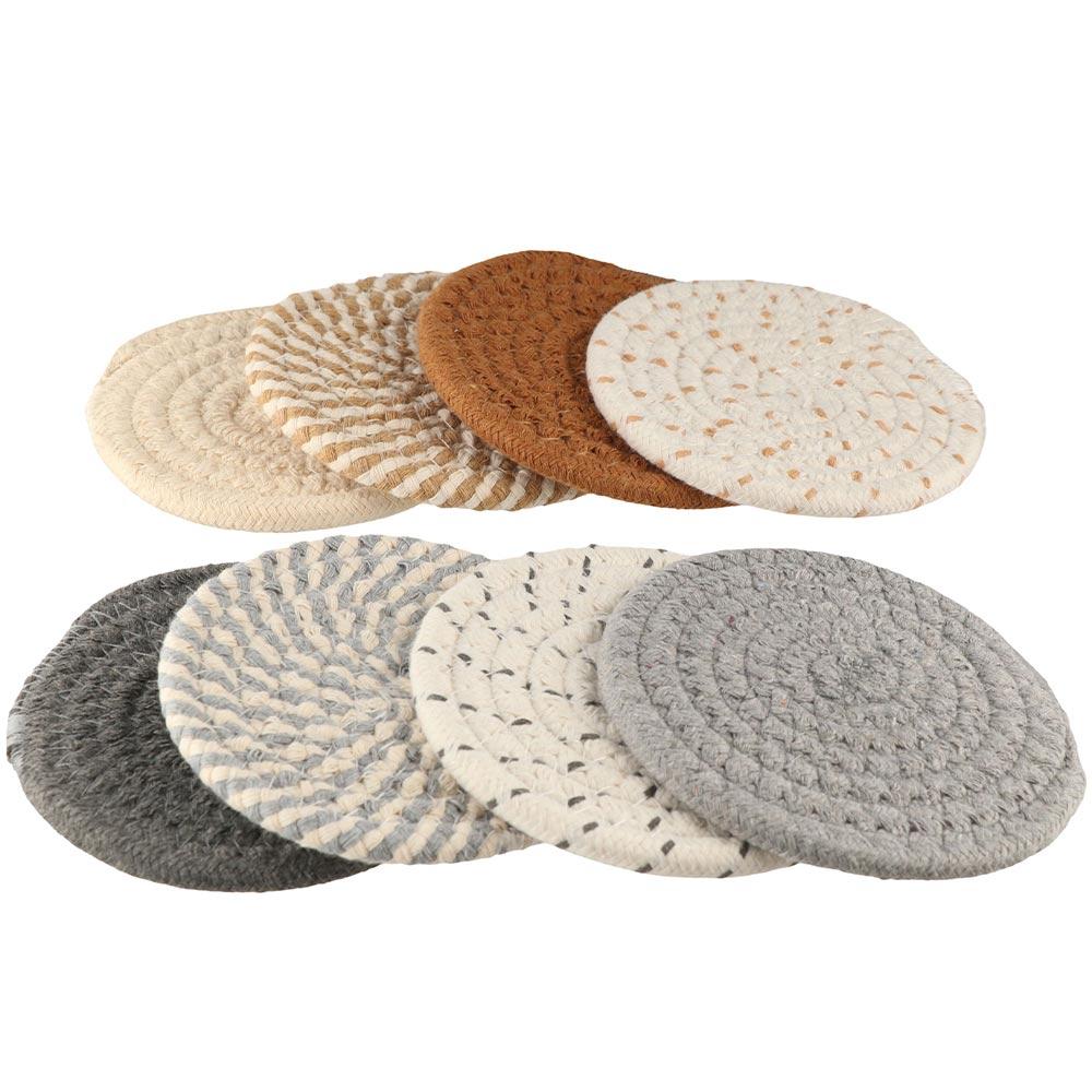 8/10 Pcs Cotton Rope Drink Coasters Round Hot Pads Mid Century Modern Dinner Plate Mat Set  Tabletop