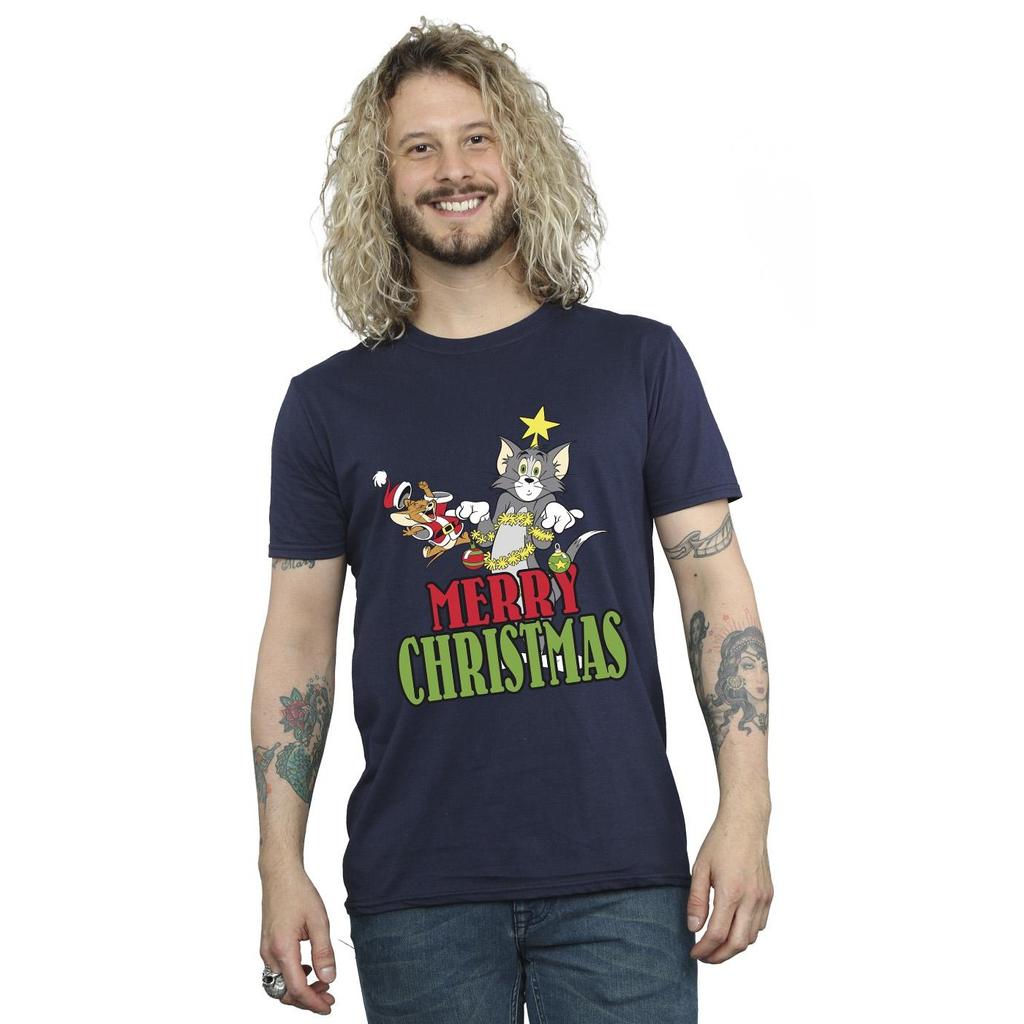 Tom And Jerry Mens Merry Christmas Baubles T-Shirt