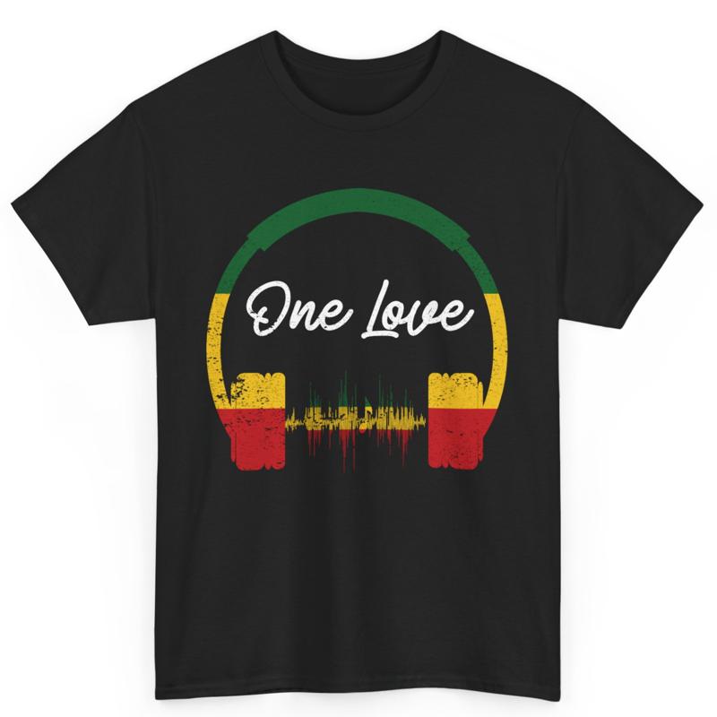 Rasta Reggae Music Headphones Jamaican Pride One Love Cotton T Shirt