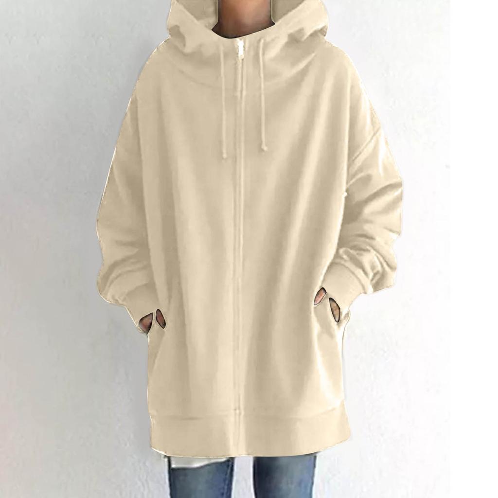Women's Zip Hooded Long Sweatshirt Lightweight Loose Long Sleeve Casual Sweatshirt With Pocket