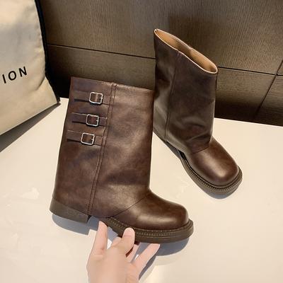 Модные новые ботфорты в ретро-стиле, женские модные ботфорты-слипоны, рыцарские длинные ботинки, осенне-зимняя женская обувь, рыцарские ботильоны