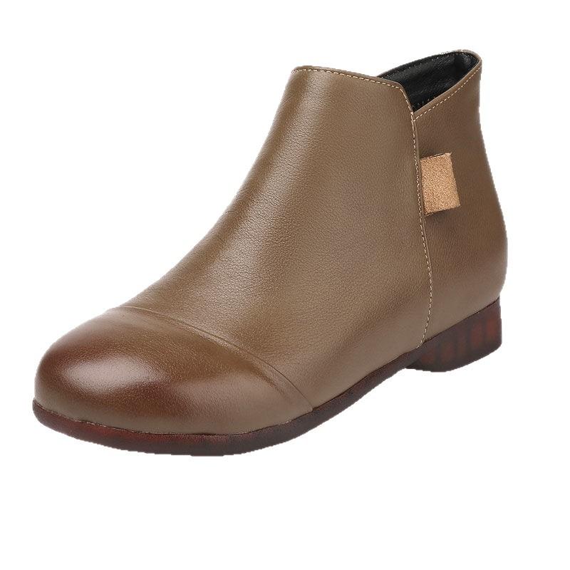 Мягкая кожа супермягкая обувь для мамы весна и осень мягкая подошва удобные короткие ботинки большой размер плоская женская обувь для среднего и пожилого возраста ро