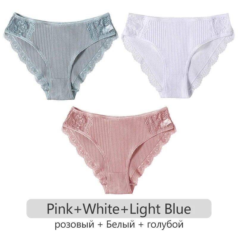 3Pcs/set Cotton Patchwork Lace Panties Women Comfortable Briefs S-2XL Ladies Low-Rise Underwear Soft Underpants Lingerie