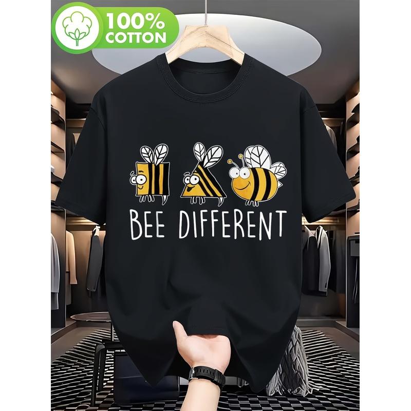 Plus Size Men'S Graphic T-Shirt "Bee Different" - Funny "BEE DIFFERENT" Slogan - Black Casual Everyday Crew Neck Shirt - Soft, Breathable T-Shirt For