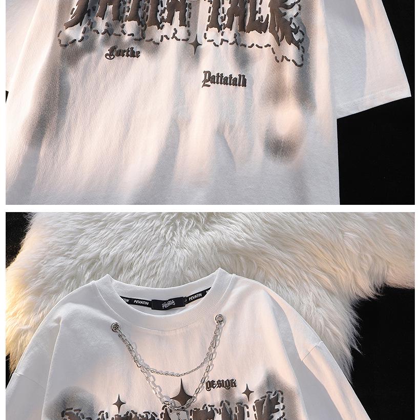 Женская американская ретро-футболка оверсайз из чистого хлопка - Милый свободный топ с коротким рукавом на 2025 год