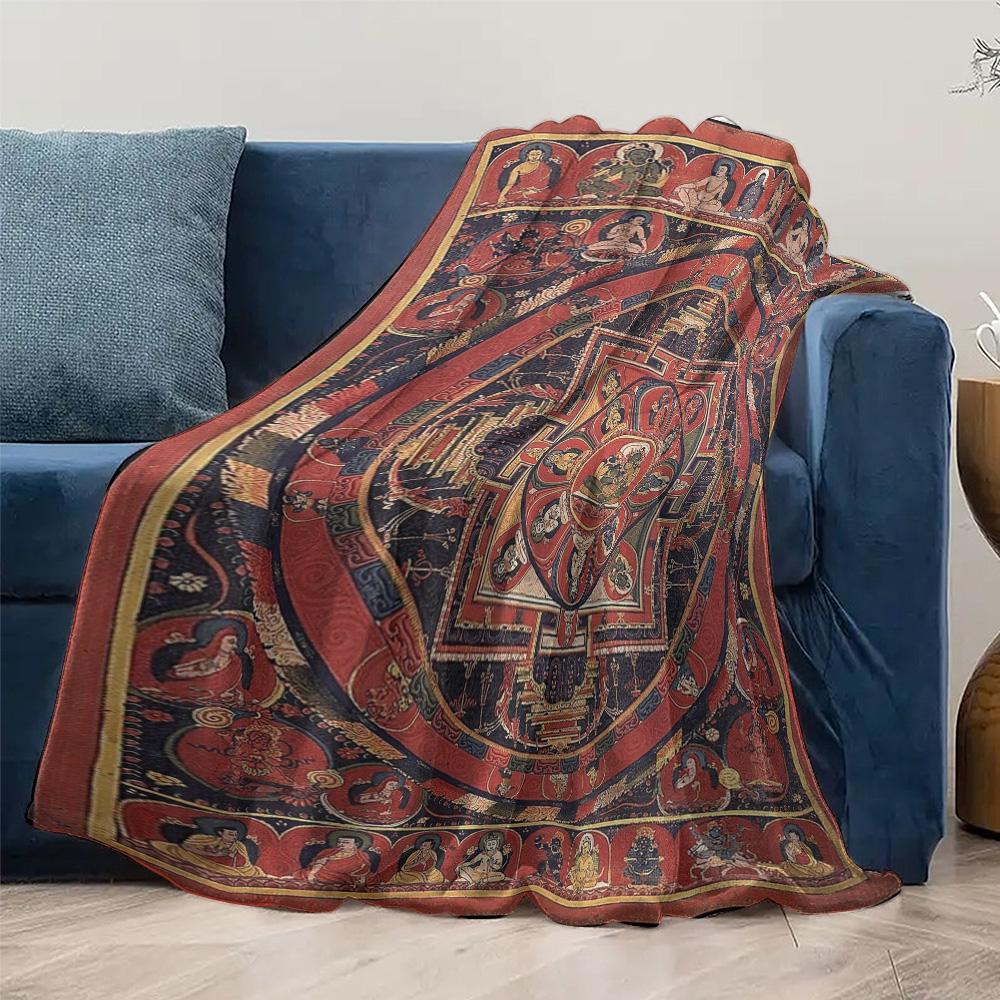 Buddhist Mandala Blanket Throw Rug Bed Sofa Cover Meditation Prayer Mat Decorative Gift
