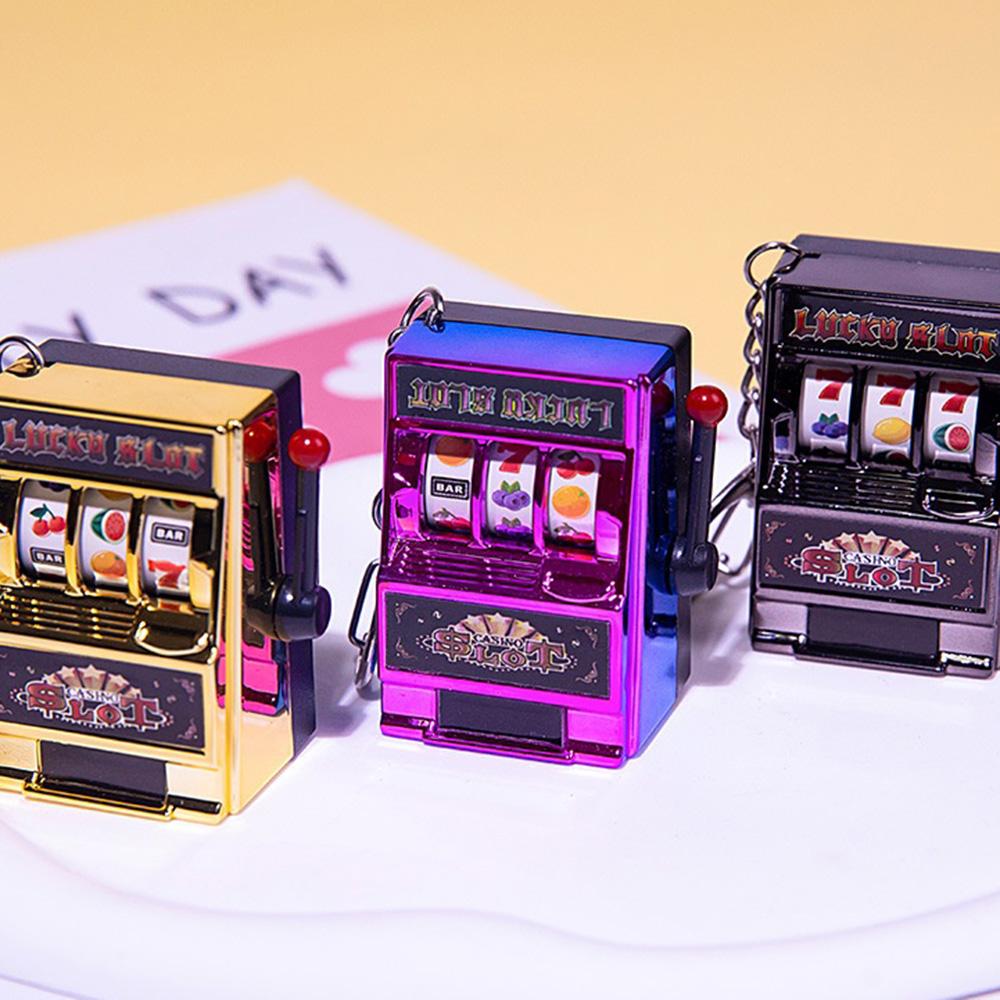 Creative Playable Mini Lucky Fruit Machine Shake Lottery Machine Transfer Game Keychain Pendant Simulation Bag