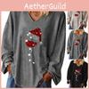 Trendy Womens Christmas Wine Glass V-neck Long Sleeve Pullover Blouse Tops