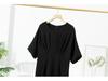 Women's Short Sleeve Real Silk Dress - Loose Fit, Solid Color, Round Neck, Long Length