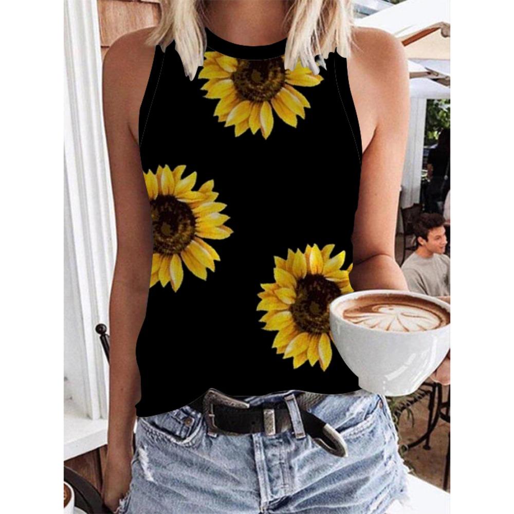 Sunflower Flower Floral 3D Printed Tank Tops Women's Fashion Oversized Sleeveless O-Neck Vest Streetwear Woman Camisole Clothing