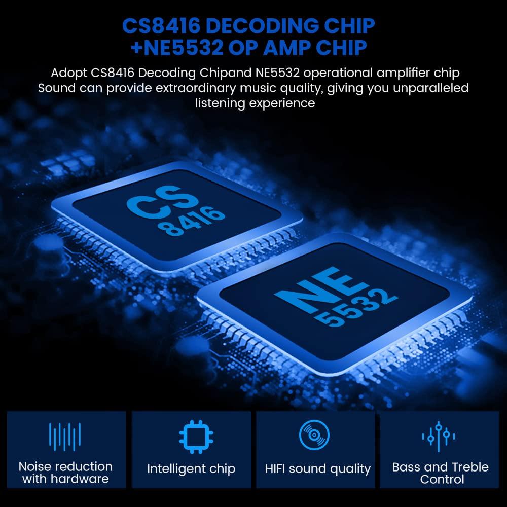 AIYIMA Headphone Amplifier Headphone Output Conversion Analog Desktop Audio Converter 5V 24Bit 192kHz DAC-A2 PC-USB/Optical/Coaxial Input, RCA/3.5mm