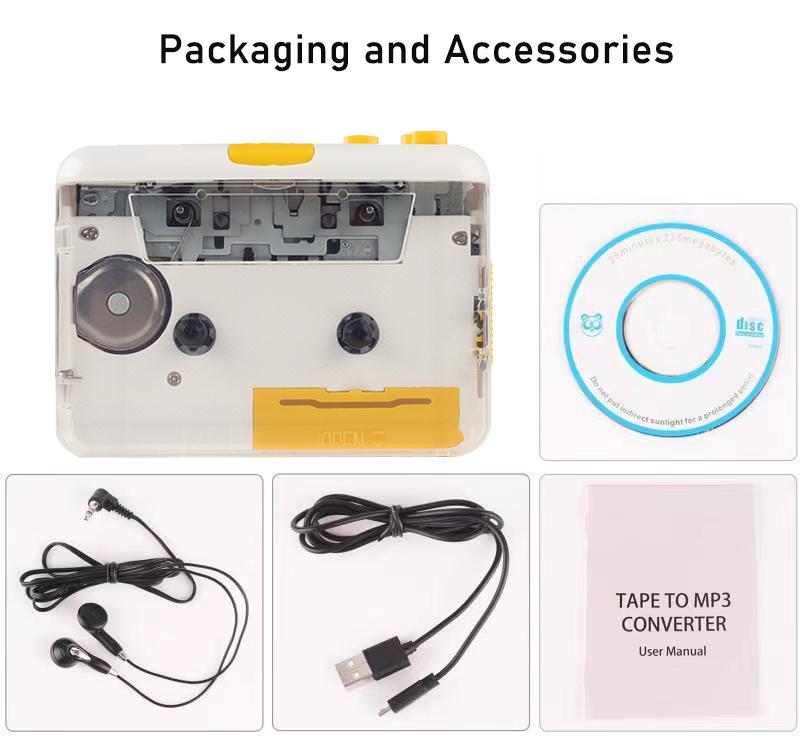 Custom Kassetten Rekorder Tragbare Transparente Stereo MP3 Converter Audio Player Auto Stop Walkman Cassette Player