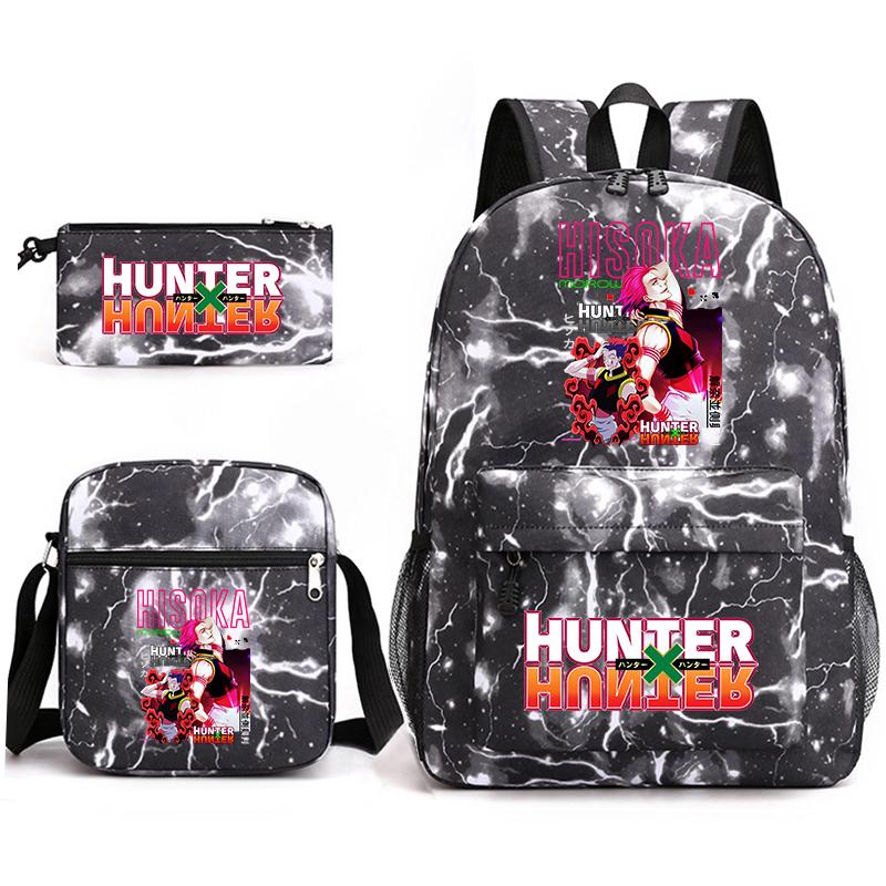 Рюкзак для студентов с принтом аниме Hunter x Hunter, повседневный рюкзак для мальчиков и девочек, набор из 3 предметов с пеналом