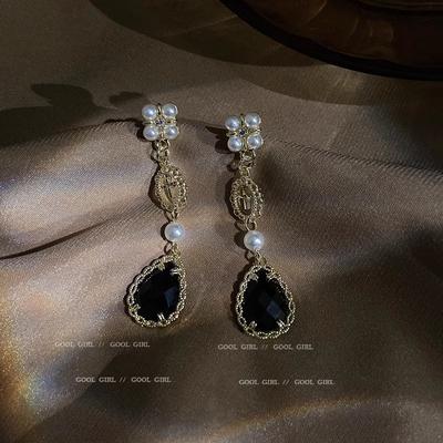 Серьги-гвоздики из серебра 925 пробы с корейским жемчугом и кристаллами, ретро-дизайн, серьги для темпераментных личностей, длинные украшения для ушей