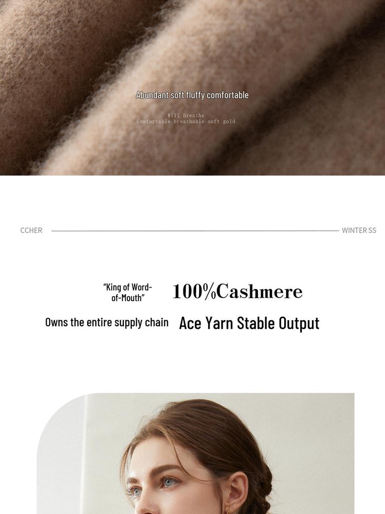 100% Pure Cashmere Women's Loose Round Neck Sweater - Versatile Knitwear for Autumn/Winter