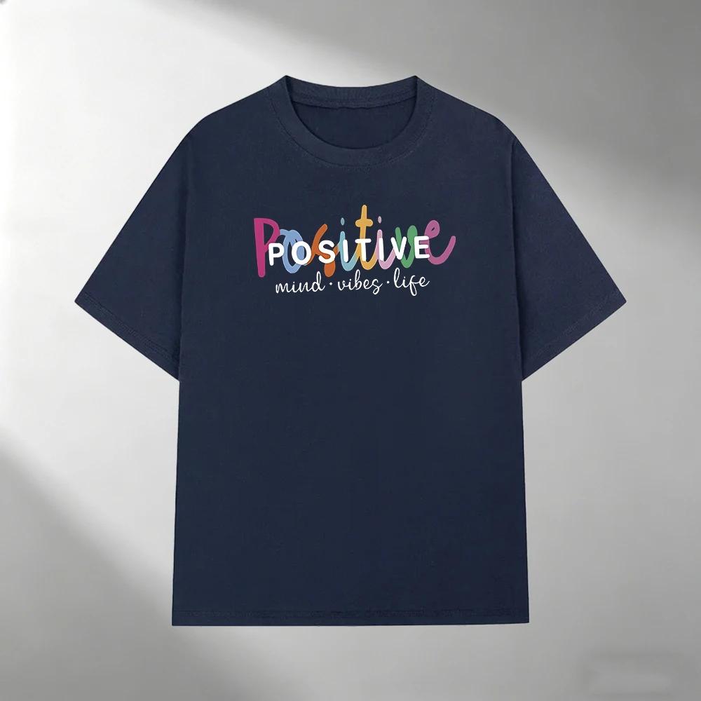 Unisexs 100 Cotton Tshirt Positive Mind Vibes Life Print Crew Neck Short Sleeve Casual Outdoor Streetwear Tees