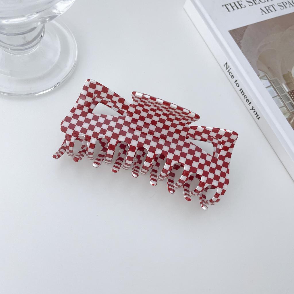 Red Eyecatching And White Plaid Hair Claws For Women Handmade Quality Pvc Stylish Accessories Hair