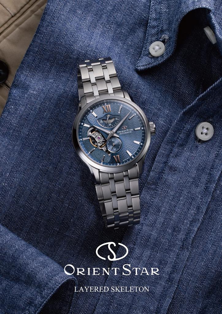 Orient Star Automatic Layered Made in Open Light Blue Men's Watch, Skeleton, Mechanical, Japan, 2-Year Manufacturer's Warranty, Heart, RK-AV0B08L,