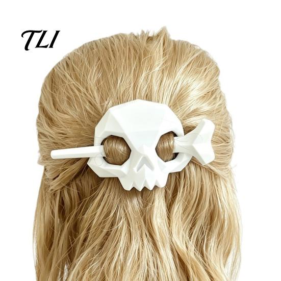 Skull Hairpin Hair Stick, 3D Printed Gothic Bone Slide Barrette Halloween Party Decor for Women, Spooky Dark Pin Cosplay Funny Gift Girls
