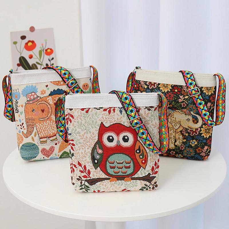 Yogodlns Холщовая сумка кроссбоди в этническом стиле с вышивкой слона для женщин и девушек