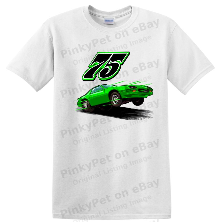 75 Camaro Graphic Car T Shirt Cool Green Racing Tee for Car Enthusiasts