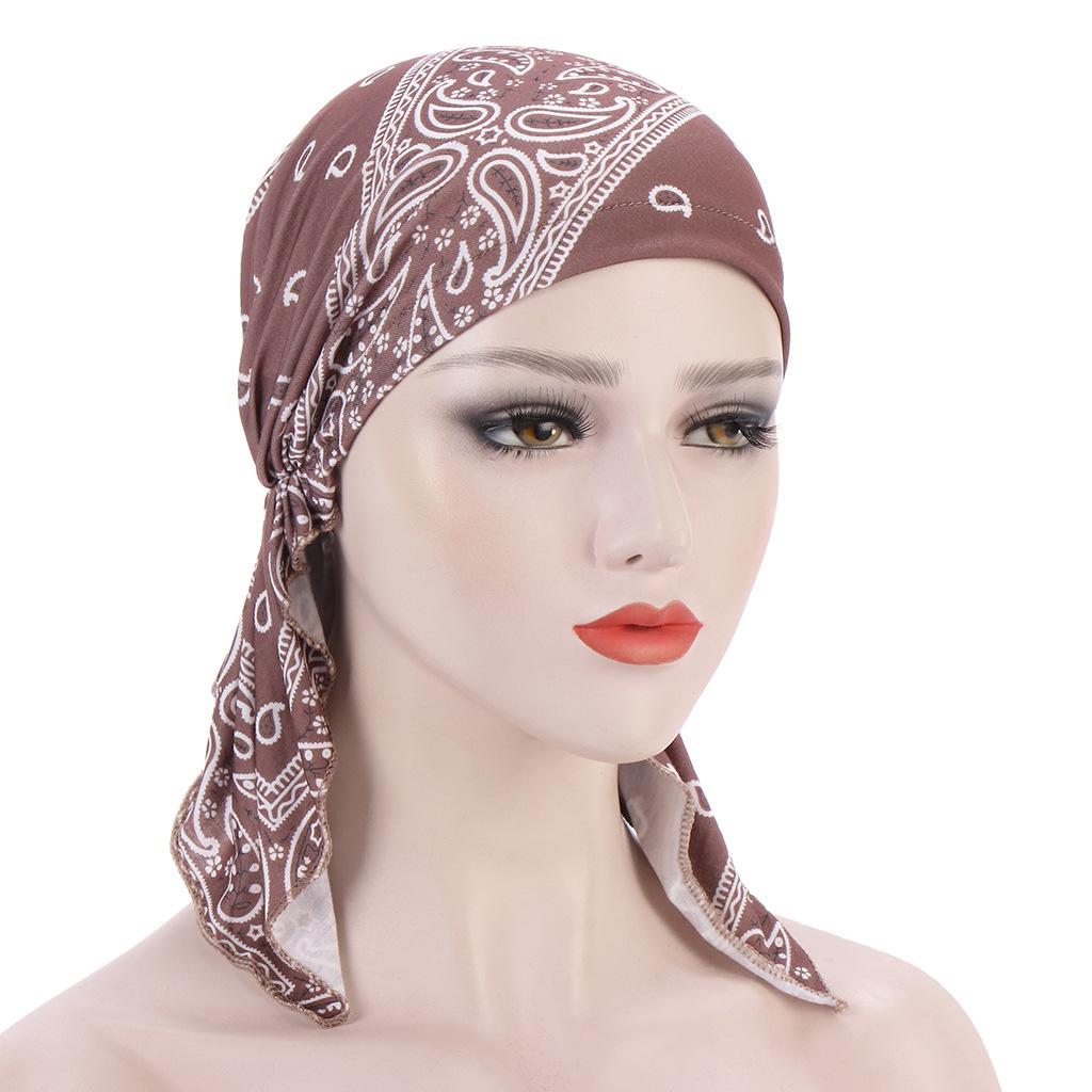 Woman Elastic Scarf Towel Hat Ladies Print Cashew Feather Cancer Chemotherapy Hat Bag Head Cap