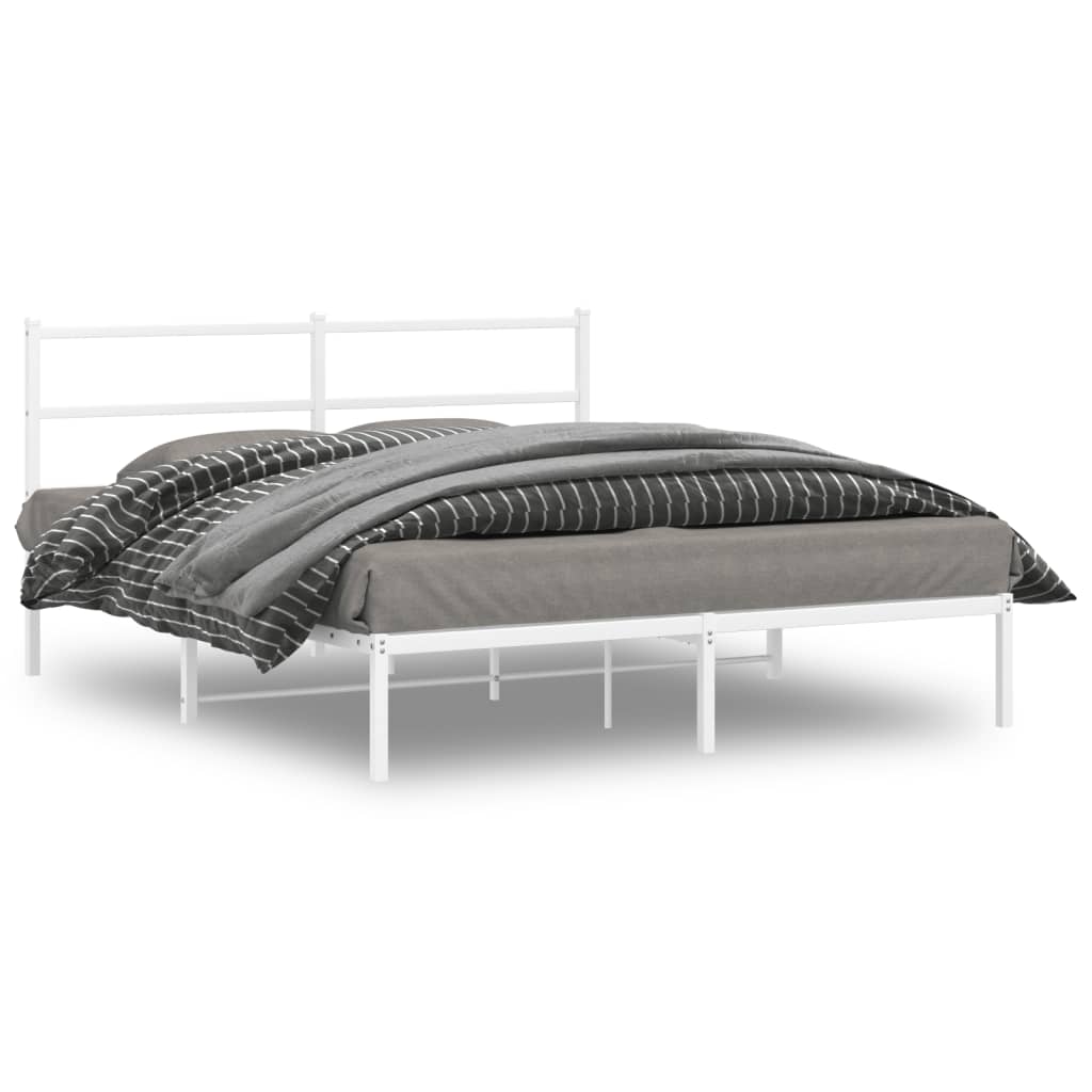 Vidaxl Металлическая Рама Кровати С Изголовьем, Белая, 150X200 См