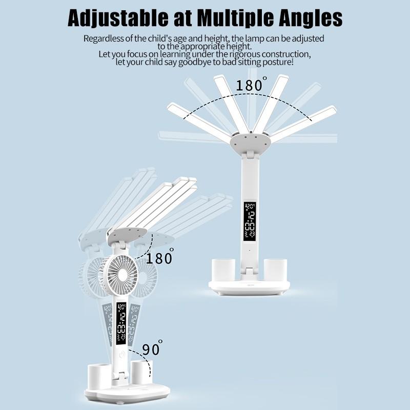 3 в 1 лампа для чтения с защитой глаз и мини-вентилятором, канцелярские принадлежности, отображение температуры/времени/даты, без мерцания, настольная лампа, подарки для студентов