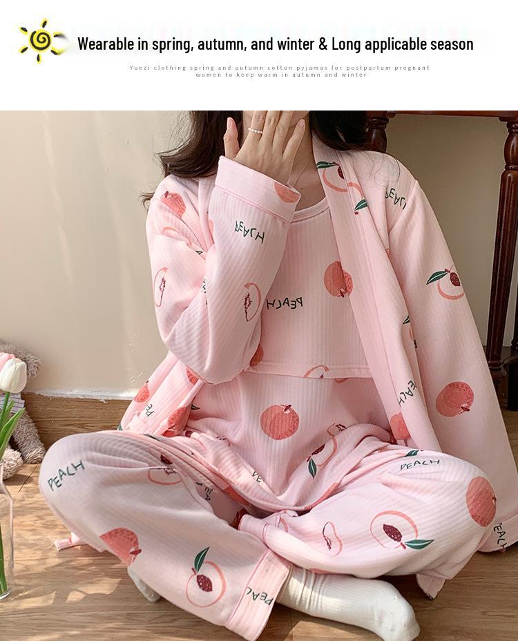 Зимний комплект из трех предметов для беременных из воздушного хлопка 2024: Утолщенное кимоно для послеродового кормления грудью и домашней носки.