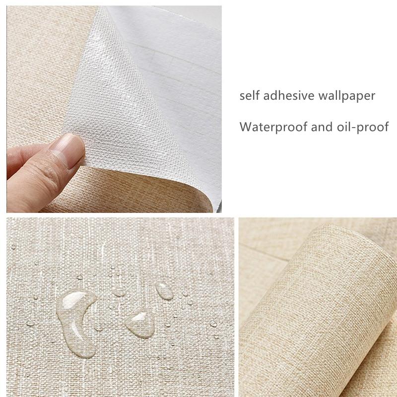 Self-adhesive Wallpaper Waterproof Solid Color Linen Pattern Living Room Bedroom Room Cabinet Decoration Sticker