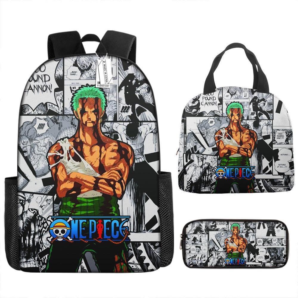 One Piece Luffy Backpack 3-Piece Set Student School Bag Anime Backpack Lunch Box Classic Large Capacity Waterproof